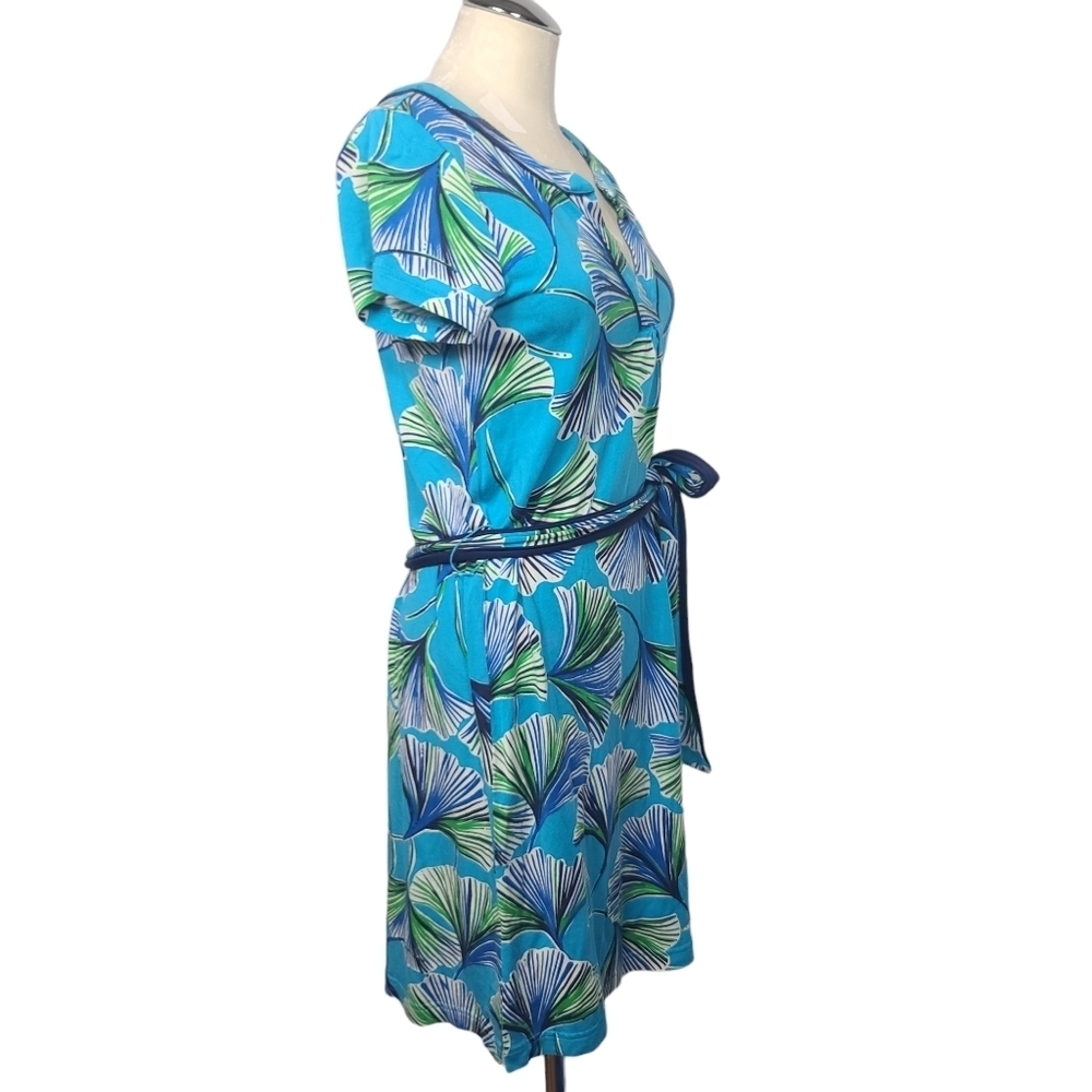Lilly Pulitzer Tropical Blue Green Split V Neck Short Sleeve Belted Dress S - Picture 4 of 8
